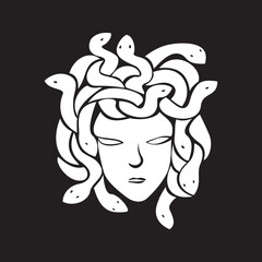 medusa head logo template. ancient Greek mythology character. woman with snake hair.