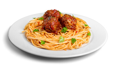 pasta with meatballs and parsley with tomato sauce