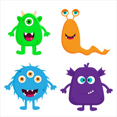 Funny cute cartoon monsters set