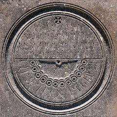 Sundial in Zvartnots Cathedral complex. Vagharshapat, Armenia.