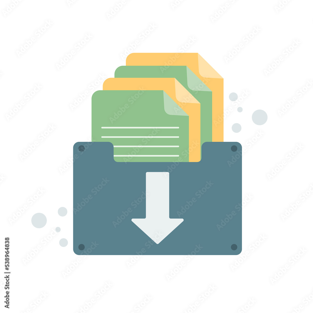 Poster file folder with loading documents information. cartoon minimal style.