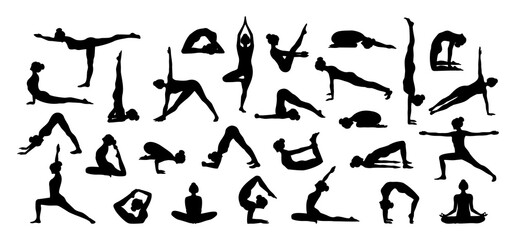 Fototapeta na wymiar Set of woman doing yoga exercises isolated on white background