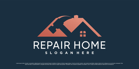 Home repair logo design template with hammer icon and creative element concept