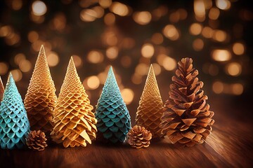 Decorative Christmas Pine Cones Ornaments Bokeh