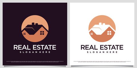 Real estate logo design inspiration with negative space concept and creative element