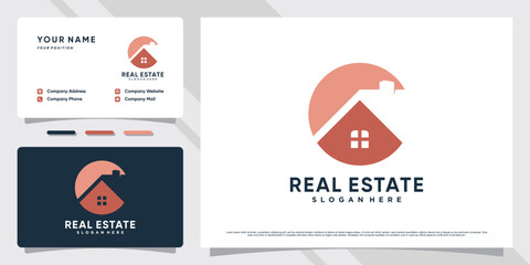 Real estate logo design inspiration with creative element and business card template