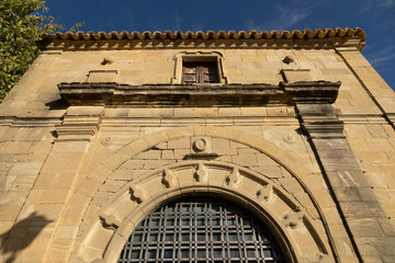 Arch and entrance in the landmark church, San Salvador, in Luesia, Aragon, Spain