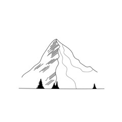 vector illustration linear landscape on white background. landscape in minimalist sketch style with forest trees and mountains