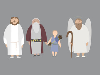 Biblical heroes: Jesus, Abraham, Isaac, Angel