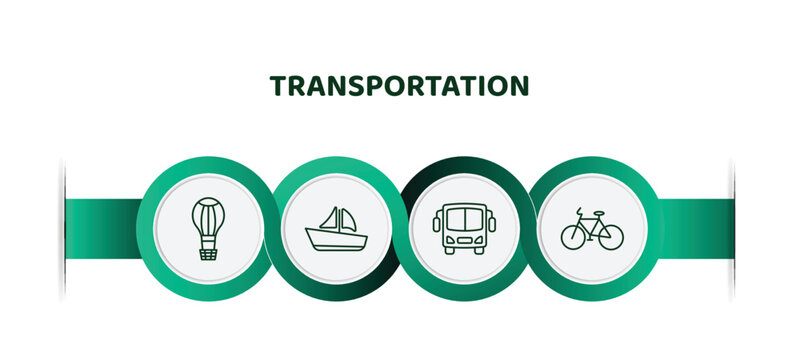 editable thin line icons with infographic template. infographic for transportation concept. included hot air balloon, sailboat, bus, bicycle icons.