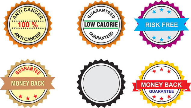 Set of Certified badge logo designs. certificates cancer free, risk free and money back seals.  Set bundle certify colorful vector illustration. eps 10.