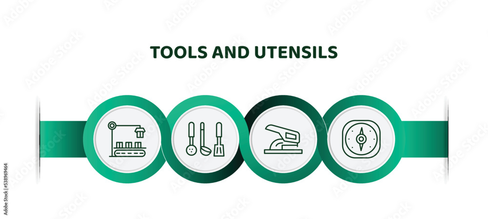 Poster editable thin line icons with infographic template. infographic for tools and utensils concept. incl