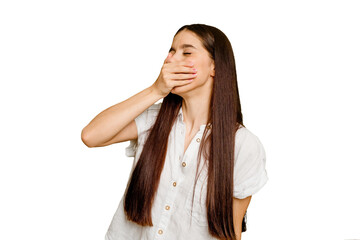 Young caucasian long hair woman isolated laughing happy, carefree, natural emotion.