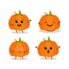 Cute cartoon pumpkin. Set of orange pumpkin characters.Cartoon vegetables.Healthy vegetarian food character.Vector illustration