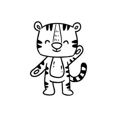 cartoon tiger cub in doodle style.Vector