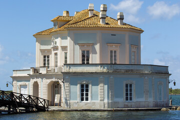 Casina Vanvitelliana is a house located on an island of Lake Fusaro, in Bacoli. It is one of the most important attractions of Campania in southern Italy, near Naples, Pozzuoli and Procida - obrazy, fototapety, plakaty
