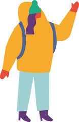 Winter time. Woman in warm clothes flat vector illustration. 