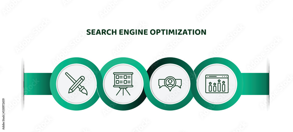 Aufkleber editable thin line icons with infographic template. infographic for search engine optimization conce