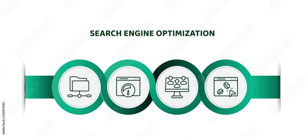 Aufkleber editable thin line icons with infographic template. infographic for search engine optimization conce