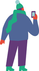 Winter time. Man in warm clothes and scarf flat vector illustration