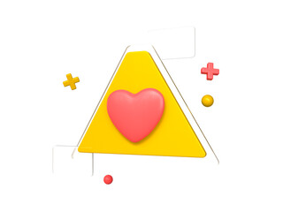Triangular shape with heart icon isolated 3d render illustration