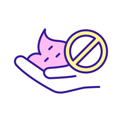 Avoid overuse of cosmetic products RGB color icon. Prevent skin damage. Skincare routine. Isolated raster illustration. Simple filled line drawing