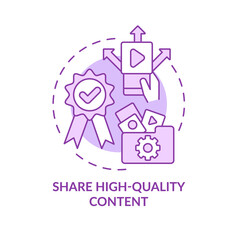 Share high-quality content purple concept icon. Engaging on social media abstract idea thin line illustration. Isolated outline drawing
