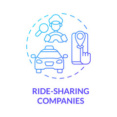Ride sharing companies blue gradient concept icon. Passenger cars. Delivery business abstract idea thin line illustration. Isolated outline drawing