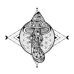 Magic Mushrooms sacred geometry. Vector illustration.
