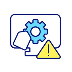 Computer malfunction RGB color icon. Buying defective electronic device. Purchasing damaged product. Isolated raster illustration. Simple filled line drawing