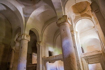 Direkli Kilise (Column Church) cave church in Cappadocia, Turkey