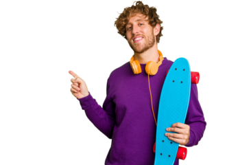 Young skater caucasian man isolated on white background