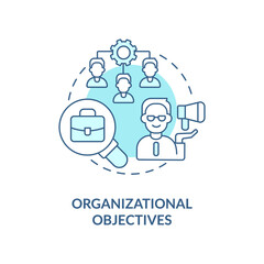 Fototapeta na wymiar Organizational objectives turquoise concept icon. Planning, management. HR abstract idea thin line illustration. Isolated outline drawing