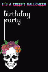 Halloween birthday bash party invitation card blank template for girl spooky creepy