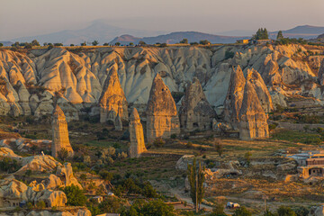 Morning view of Fairy Chimney rock formationes in Cappadocia, Turkey