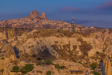 View od Uchisar rock castle in Cappadocia, Turkey