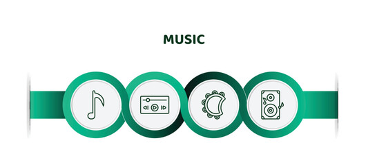 editable thin line icons with infographic template. infographic for music concept. included music note, music player, tambourine, speaker icons. © IconArt