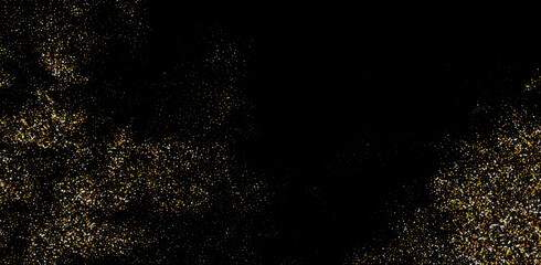 Fototapeta na wymiar Vector golden smoke background. Gold particles . Glittering gold dust on black background.