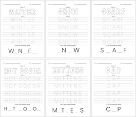 Fototapeta premium Winter Word Tracing Worksheets