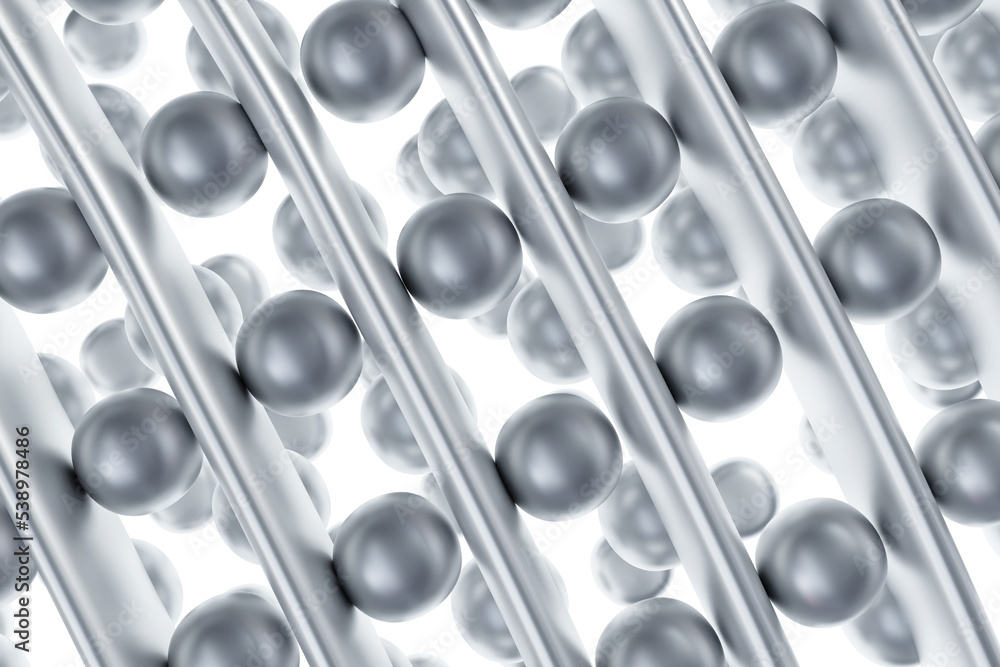 Poster silvery crystal lattice. scientific concept. molecular art concept. crystal lattice with spheres bet