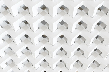 Endless white pattern. Intertwining smooth lines. 3D pattern for site. Intertwining white steps. Abstract architectural concept. Stylish three-dimensional pattern. Architectural texture. 3d image.
