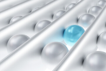Business idea. Turquoise ball among whites. Concept unique business idea. Detachment from...
