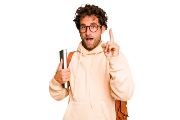 Young caucasian student man isolated having an idea, inspiration concept.