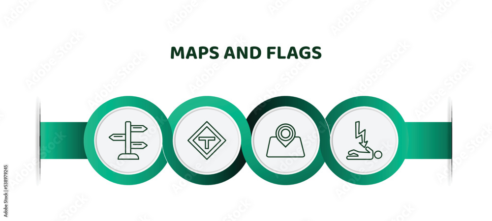 Aufkleber editable thin line icons with infographic template. infographic for maps and flags concept. included