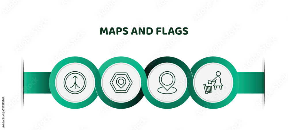 Aufkleber editable thin line icons with infographic template. infographic for maps and flags concept. included