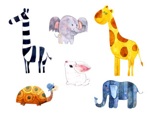 Isolated set with cute animals in Scandinavian style—cartoon animals for kid's design, fabric, wrapping, textiles, wallpaper, and apparel.