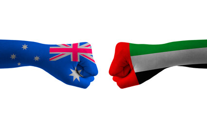 Australia vs United_Arab_Emirates hand flag Man hands patterned with the Australia vs Afghanistan...