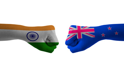 India vs New Zealand hand flag Man hands patterned with the india vs Ireland flag