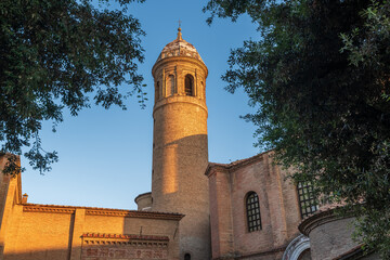 Fototapeta premium Tower of Basilica di San Vitale, one of the most important examples of early Christian Byzantine art in western Europe,built in 547, Ravenna, Emilia-Romagna, Italy