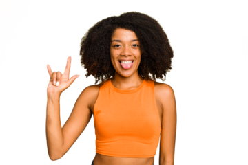 Young African American woman isolated showing a horns gesture as a revolution concept.